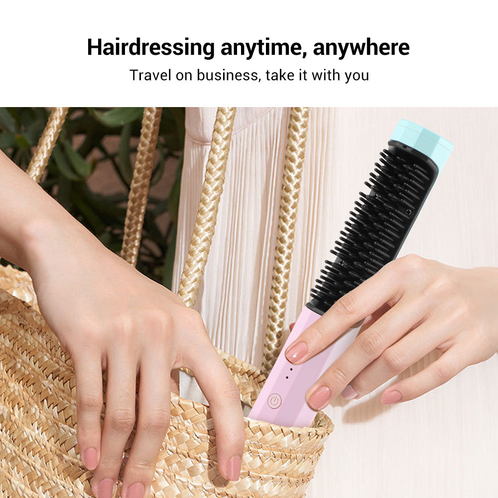 Straightening Comb Rechargeable Hair Wireless Straightener Curler Curling Straighten Dual-purpose Travel Portable USB Chargin