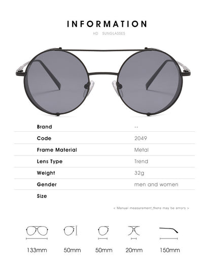 New Metal Double Beam Sunglasses Retro Round Glasses