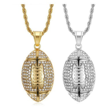 316L stainless steel gym jewelry Gold plated men rugby ball necklace - HD Wireless Product #3