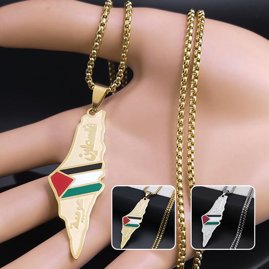 Palestine Israel Map Pendant Necklaces For Men Women Stainless Steel Gold Color Palestinians Ethnic Map Jewelry Gifts ba1064c