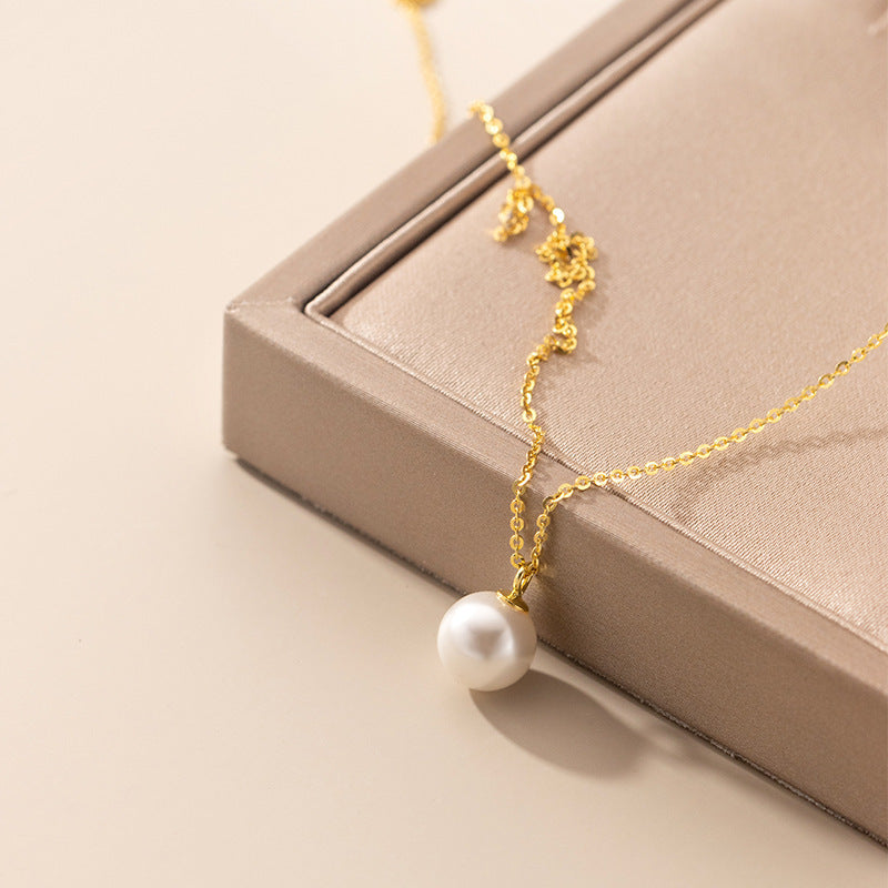 S925 Silver Temperament Single Shell Pearls Synthetic Pearl Simplicity Necklace ba3e6edb 7646 4795 b314 ffa3b5106e25