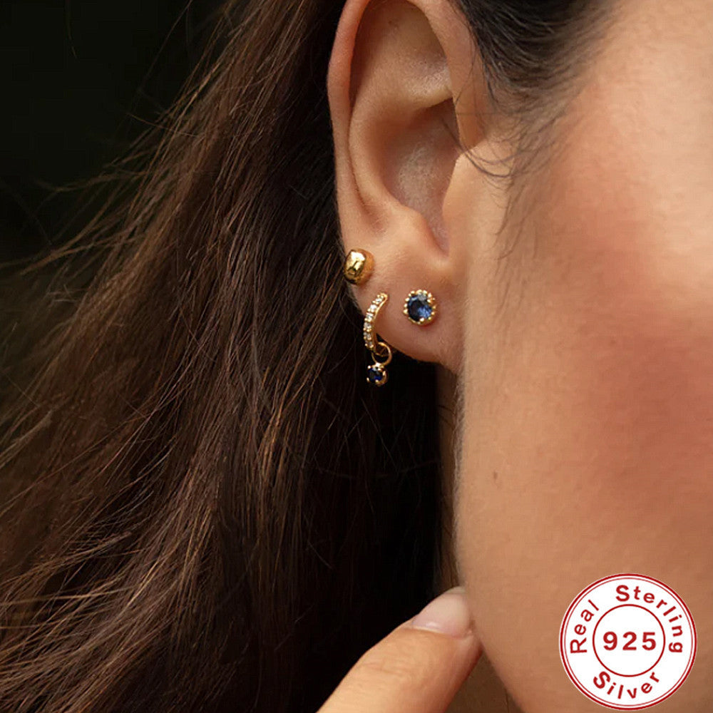 S925 Sterling Silver Personality Trend 9 Tablets Zircon Earrings ba624469 e3f8 43e8 a604 528d1e6b0afe