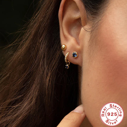 S925 Sterling Silver Personality Trend 9 Tablets Zircon Earrings ba624469 e3f8 43e8 a604 528d1e6b0afe