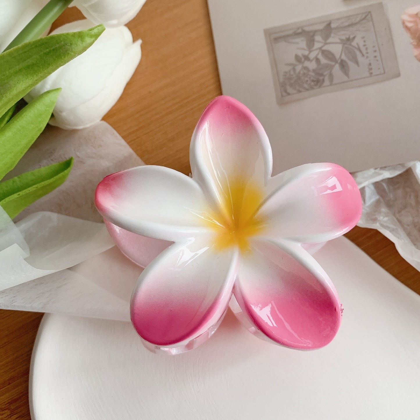 Muweordy Plumeria Hair Clips Flower Hair Clip Trendy Hair Claw Clip Popular Hair Catch Korean Hair Accessories For Women ba91