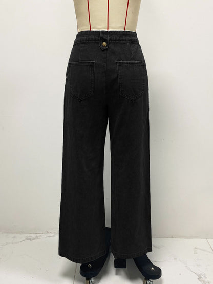 Fashion Sleeveless Denim Suit Wide Leg Pants