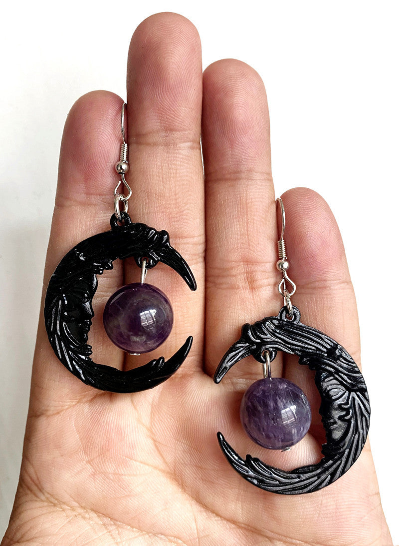 Gothic Face Black Crescent Amethyst Pendant Necklace Earrings ba9bece7 3f36 4cf5 a8ef 74543f33fe94