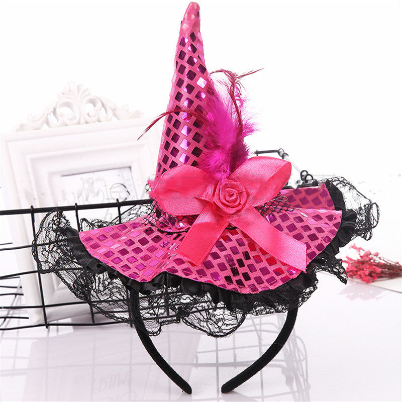 Halloween Decoration Witch Hat Headband, Masquerade Show Lace Sequin Hat Headband babc755a 393c 4a90 bb55 3bb5efc89a5f
