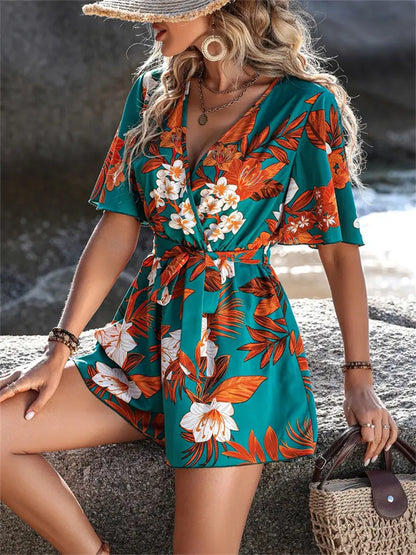 Beach Vacation Ruffle Sleeve Short Culottes Printed Jumpsuit baef3176 25e5 4708 ab62 4588d1908e59