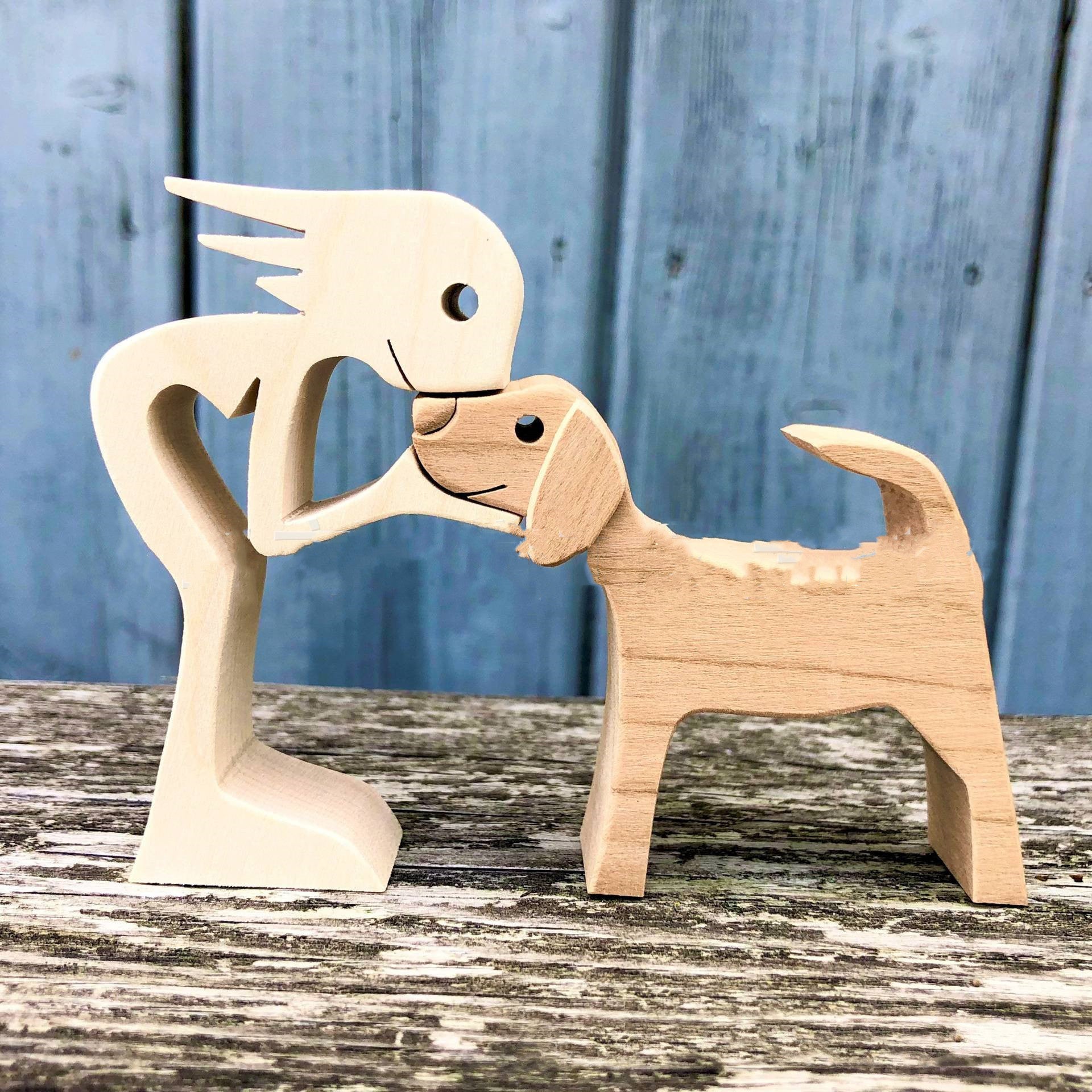 DIY Figurine Wood Dog Ornament Sculpture Home Decoration A Man A Dog Wood Sculpture Christmas Gifts Model Decor bb15eed1 e907