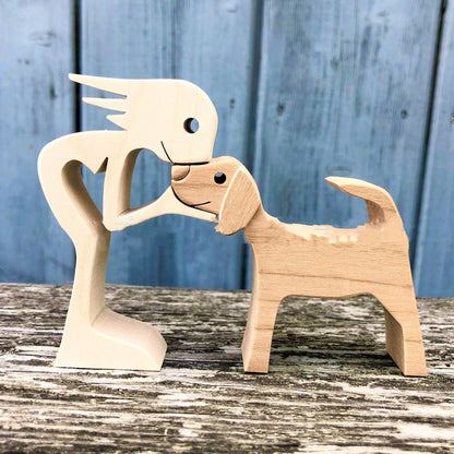 DIY Figurine Wood Dog Ornament Sculpture Home Decoration A Man A Dog Wood Sculpture Christmas Gifts Model Decor bb15eed1 e907