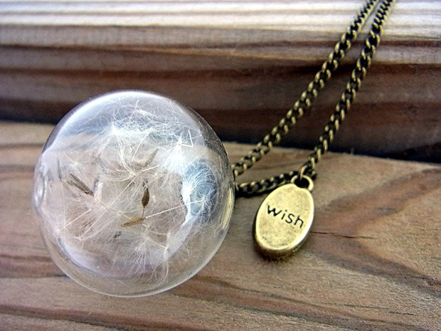 Vintage Handmade Fashion Dandelion Seed Glass Necklace