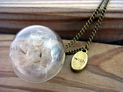 Vintage Handmade Fashion Dandelion Seed Glass Necklace