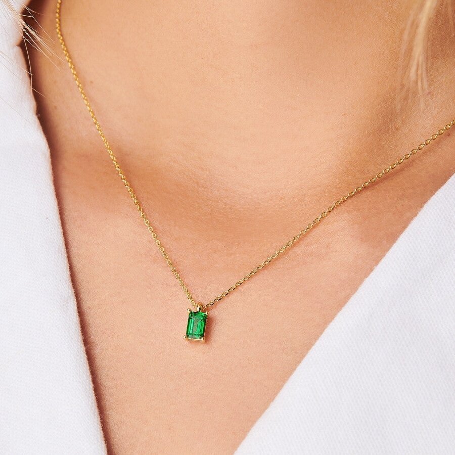 Rectangular 12month Birthday Stone Pendant Colorful Zircon Clavicle Chain bb42dcfd 84c3 4810 a235 f0f12482eb29