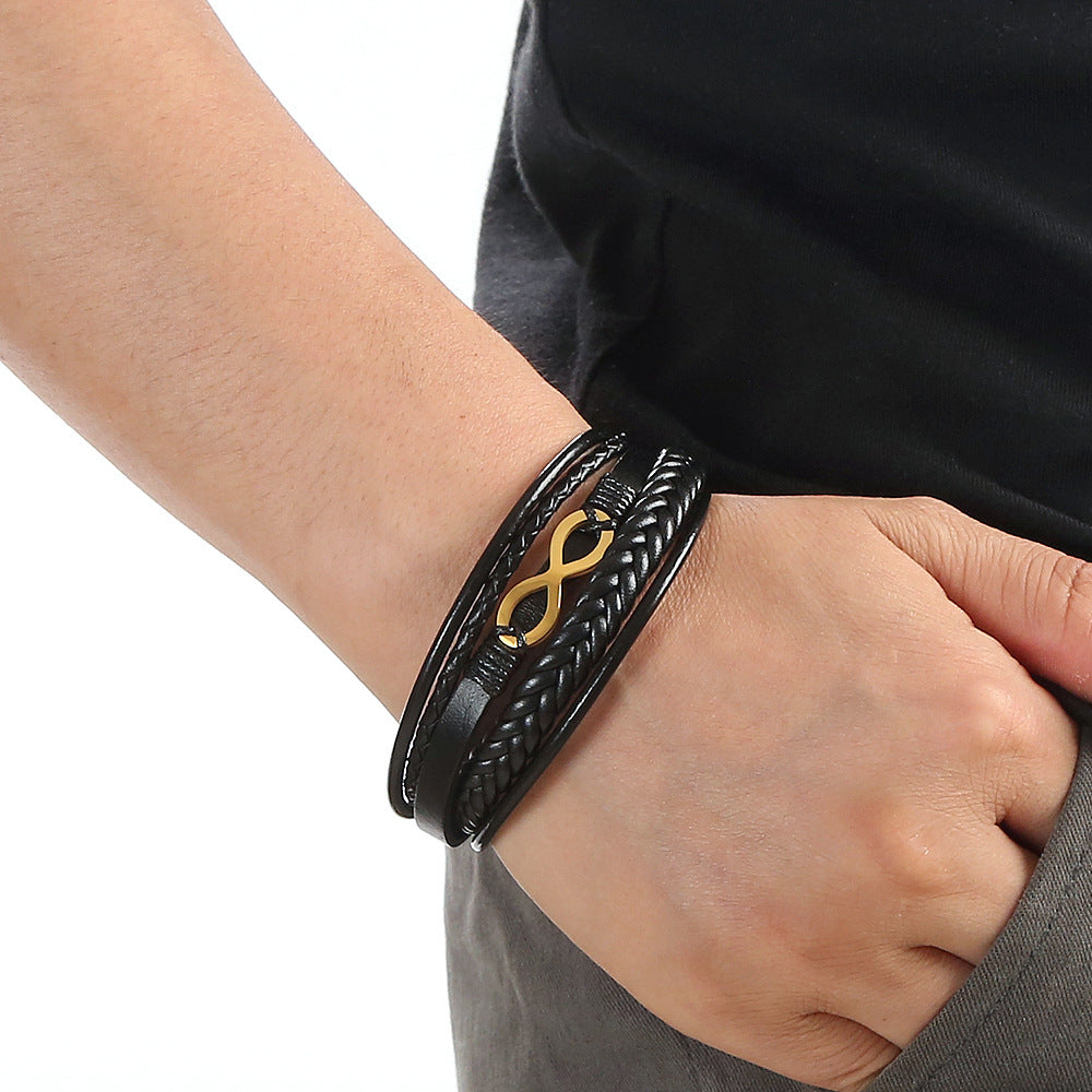 Cowhide Stainless Steel Men's 8-word Multi-layer Magnetic Buckle Bracelet bb79865f 2bae 456f aed4 132c292924f7