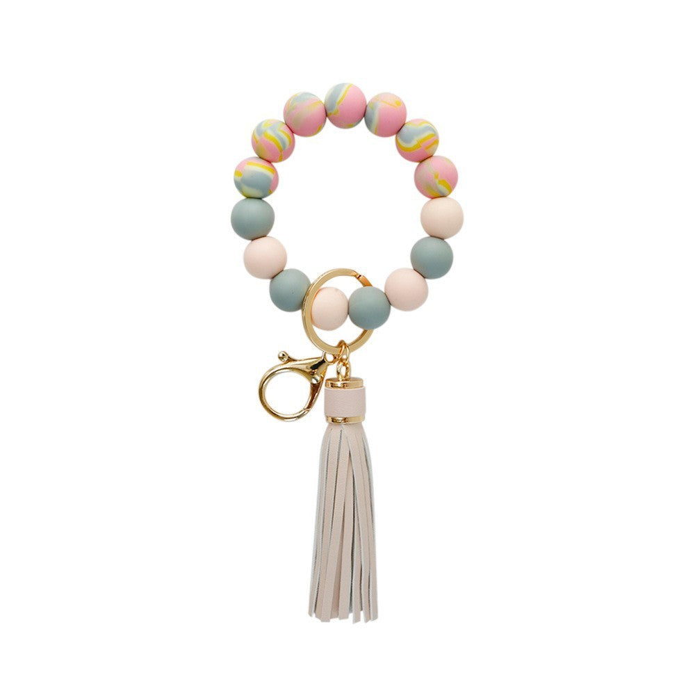 Silicone Wrist Keychain Handmade Beaded Leather Tassel Bracelet bb819665 26b0 44ee aa9d 104824150907