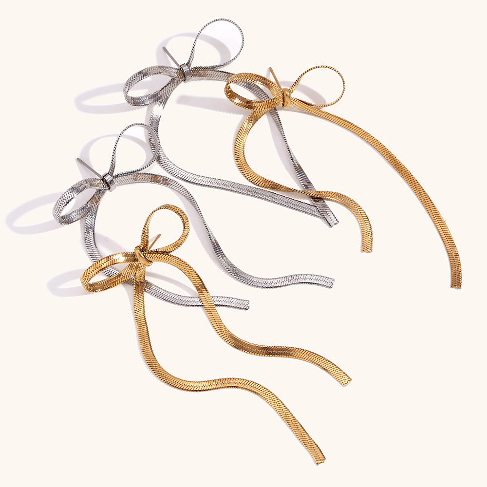 Women's Fashion Blade Chain Bow Earrings bb9187c3 1636 408b b1d9 5996ffc1d4a3