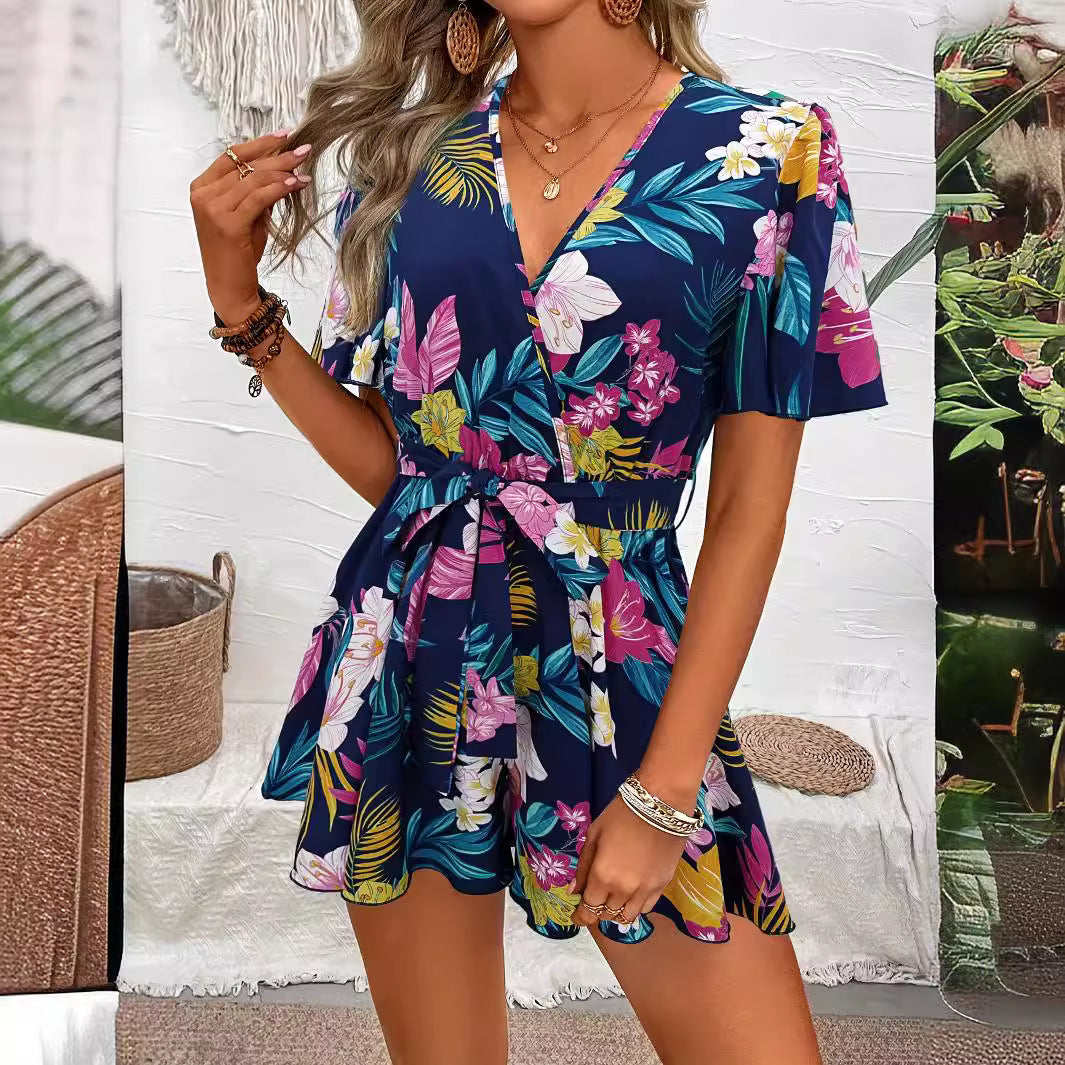 Beach Vacation Ruffle Sleeve Short Culottes Printed Jumpsuit bbb0de82 7133 47f8 a496 6945e14fdf90
