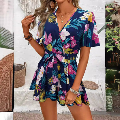 Beach Vacation Ruffle Sleeve Short Culottes Printed Jumpsuit bbb0de82 7133 47f8 a496 6945e14fdf90