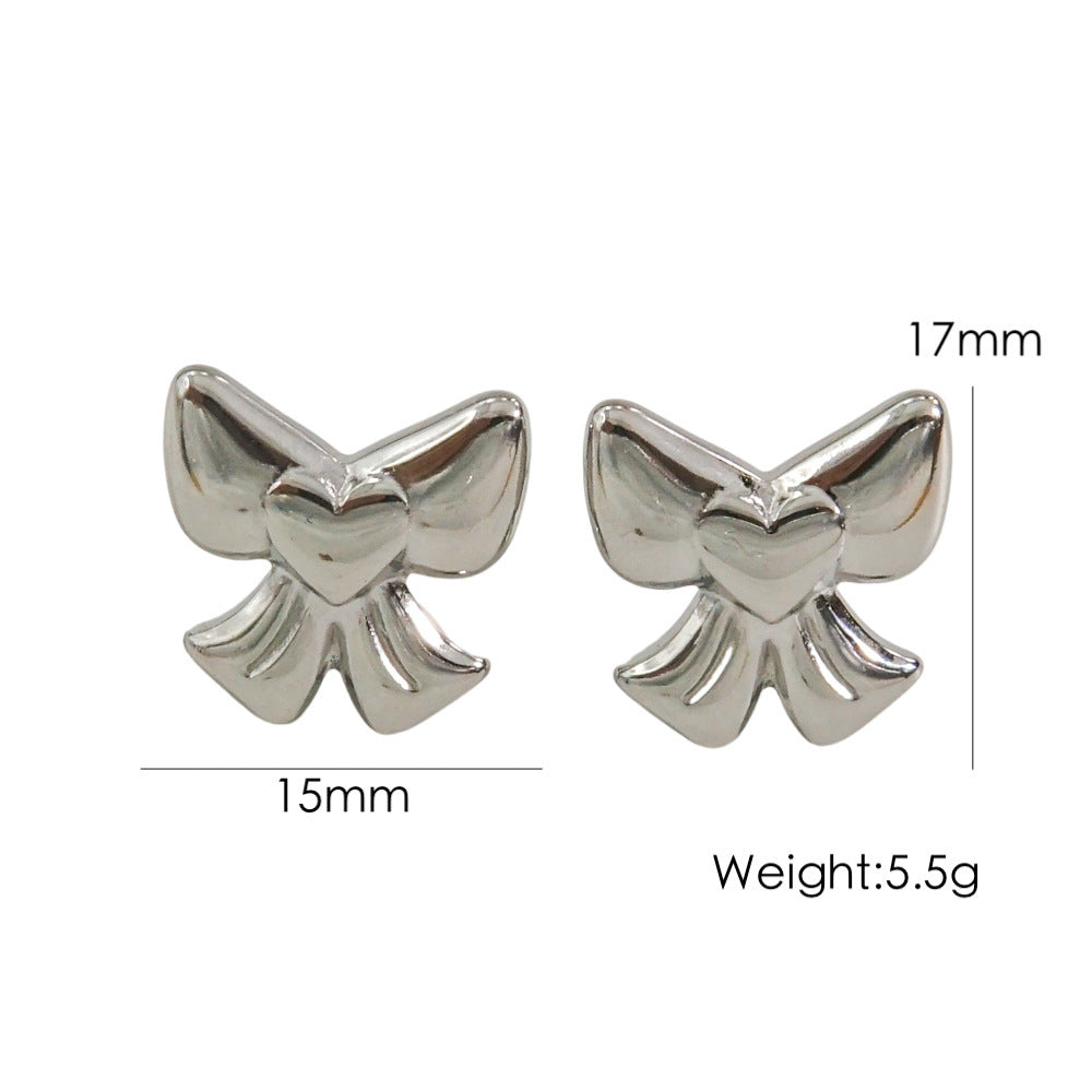 Bow Stainless Steel 14K Gold Earrings Necklace bbfd84d4 0688 4cee beab f9da2cf420e3