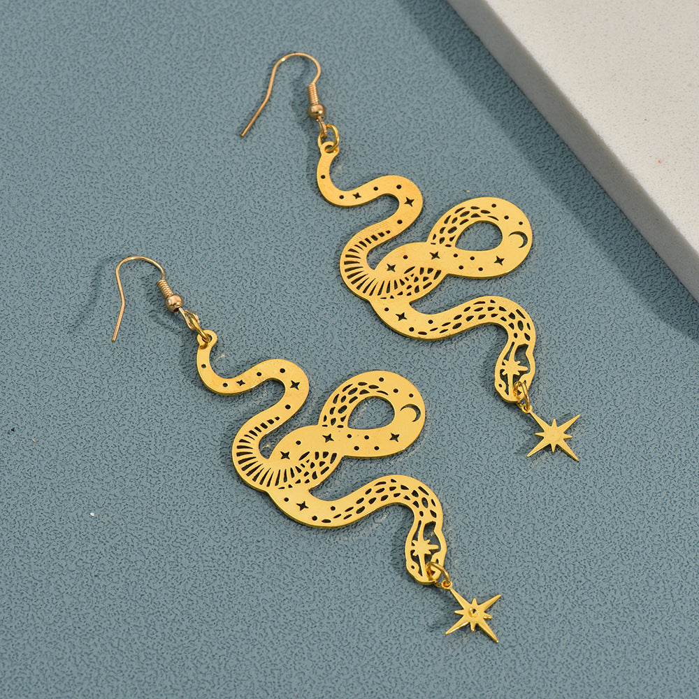 Personalized Design Snake Element Simple Hollow Star And Moon Earrings bc07f0b2 977a 4fd2 aa9b 407a1dd88f83