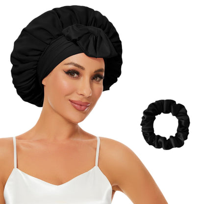 Double-layer Satin Ribbon Round Cap Bow Artificial Silk Beauty Hair Care Wide-brimmed Hat bc0e16b4 6c66 4ab8 89bd 6e6f4cabdef