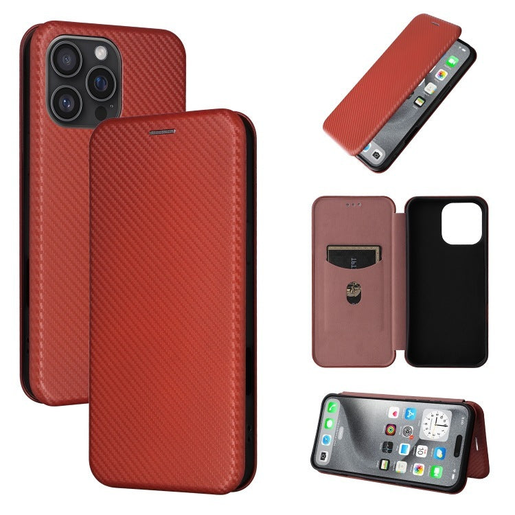 Solid Color Carbon Fiber Flip Phone Leather Case - 图片 4