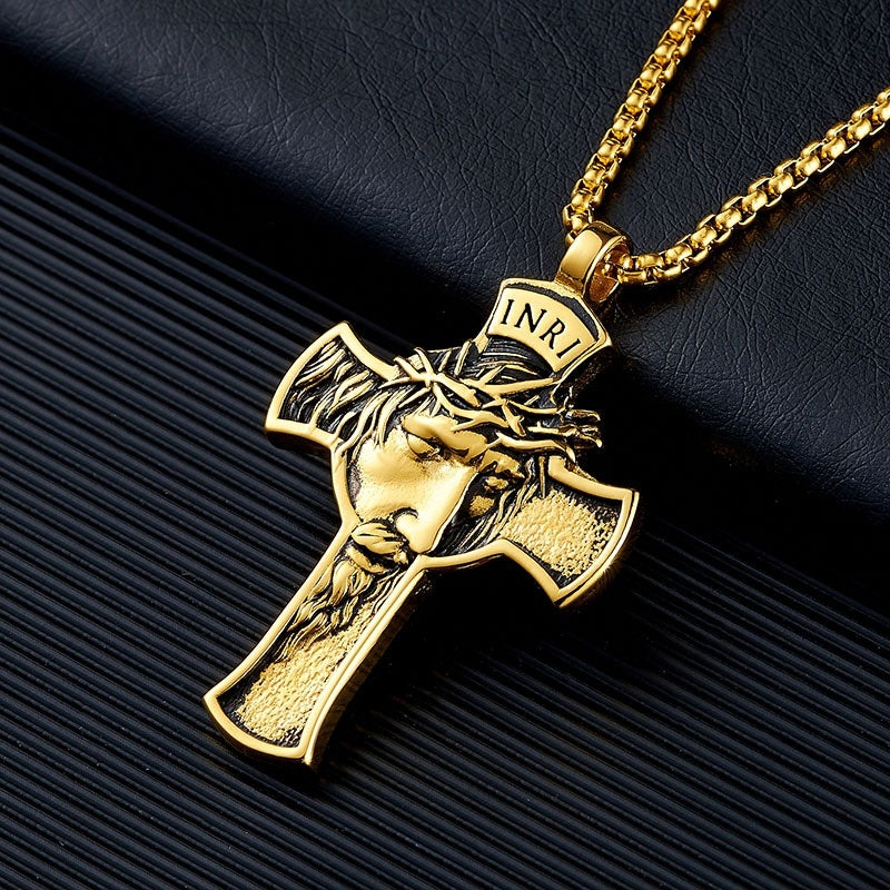 Stainless Steel Cross Shelf Head Pendant Necklace Personality Retro Men bc271950 ab70 47ec 99da ebf5903a96c4 trans