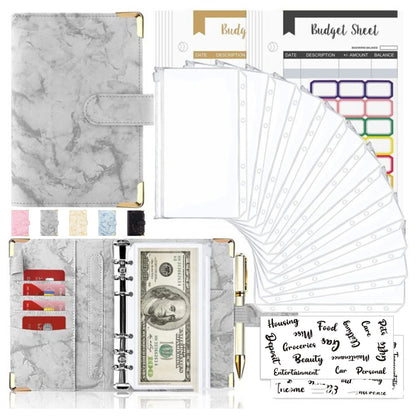Spot Cross-border A6 Loose-leaf Binder Journal Book Marbling Notebook Leather PU6 Hole Loose Spiral Notebook Cash Budget bc35
