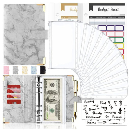 Spot Cross-border A6 Loose-leaf Binder Journal Book Marbling Notebook Leather PU6 Hole Loose Spiral Notebook Cash Budget bc35