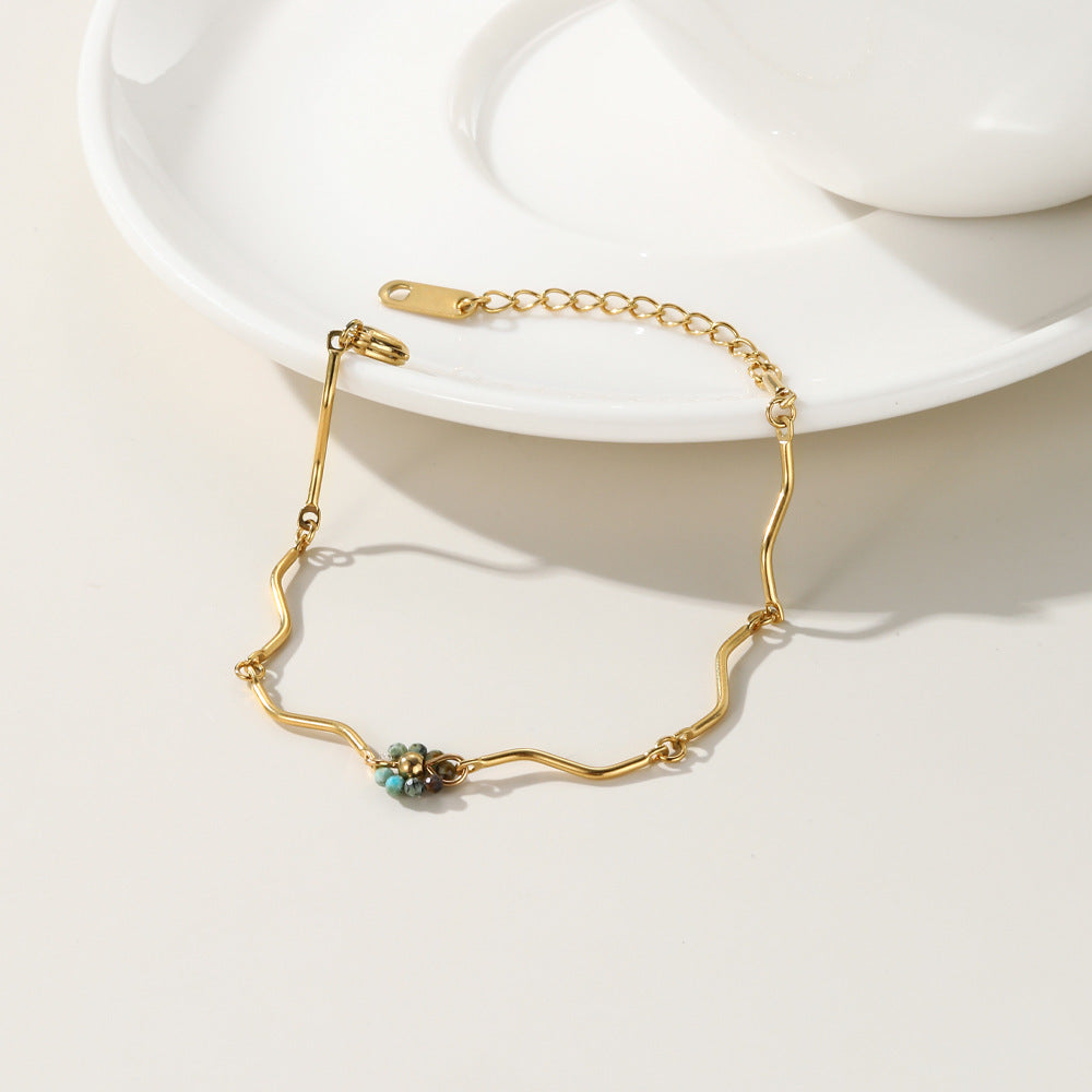 Natural Stone Titanium Steel Bracelet French Retro Twin