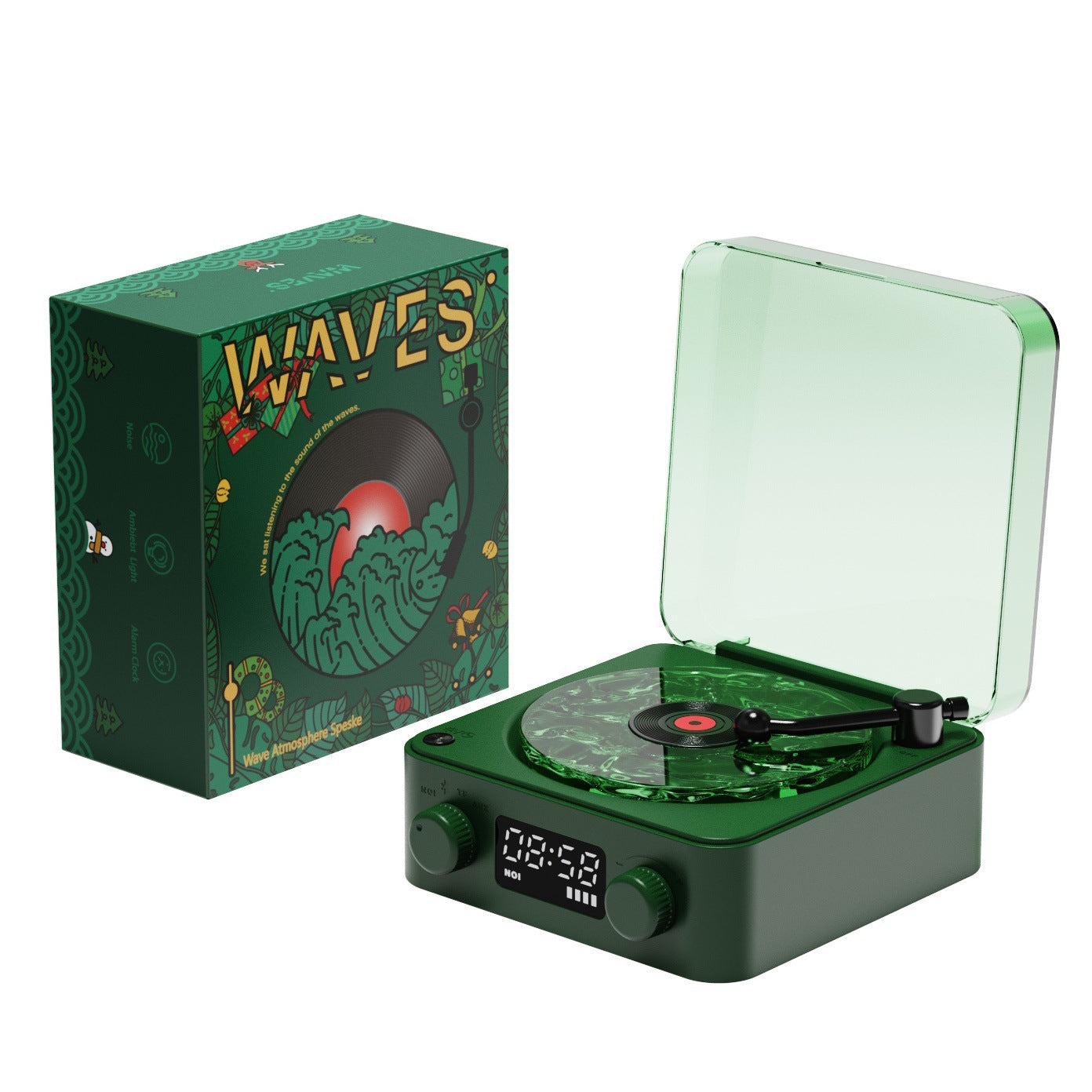 Retro Turntable Speaker Wireless Bluetooth-compatible 5.0 Vinyl Record Player Stereo Sound With White Noise RGB Projection La