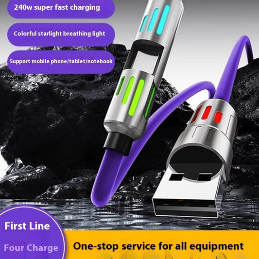 240W Light Column Four-in-one Colorful Indicator Light Mobile Phone Charging Cable - 图片 1
