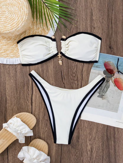 Women's Fashion Color Contrast Tube Top Bikini bca3a803 9c49 410e a0b1 b1474843b76c