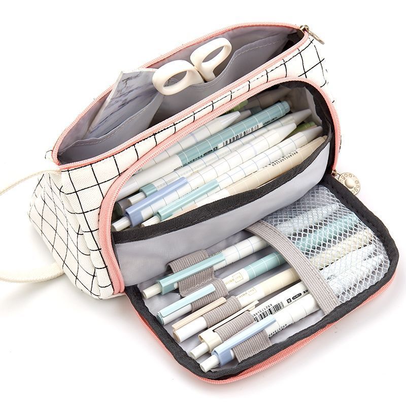 Canvas Pen Bag Large Capacity Double Wall Cute Multi-functional Girl Stationery Box High School Junior High School Japanese S