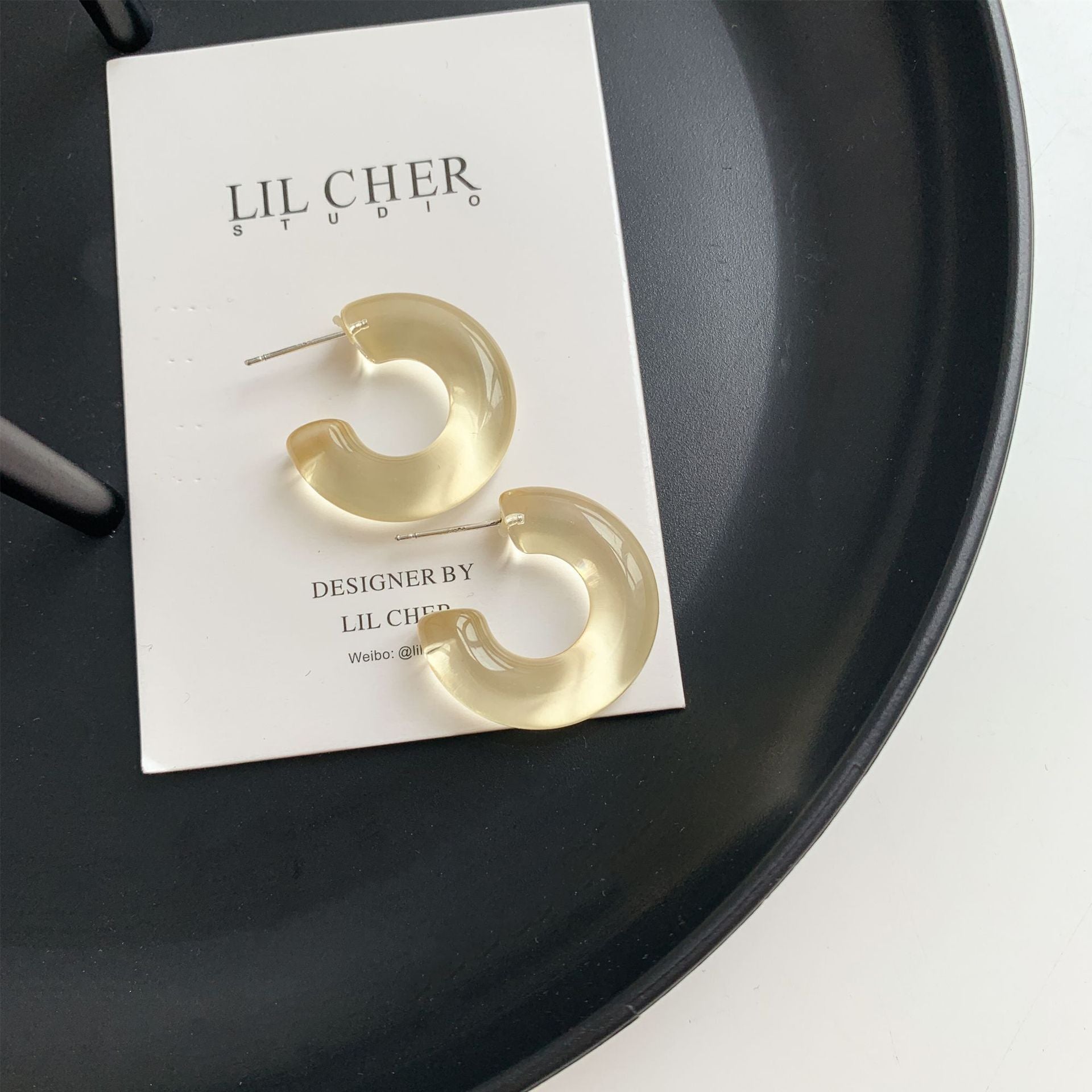 Sterling Silver Needle Transparent Jelly Color C- Shaped Earrings Japanese And Korean Temperamental All-match Face Slimming E