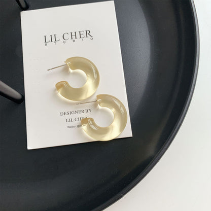 Sterling Silver Needle Transparent Jelly Color C- Shaped Earrings Japanese And Korean Temperamental All-match Face Slimming E