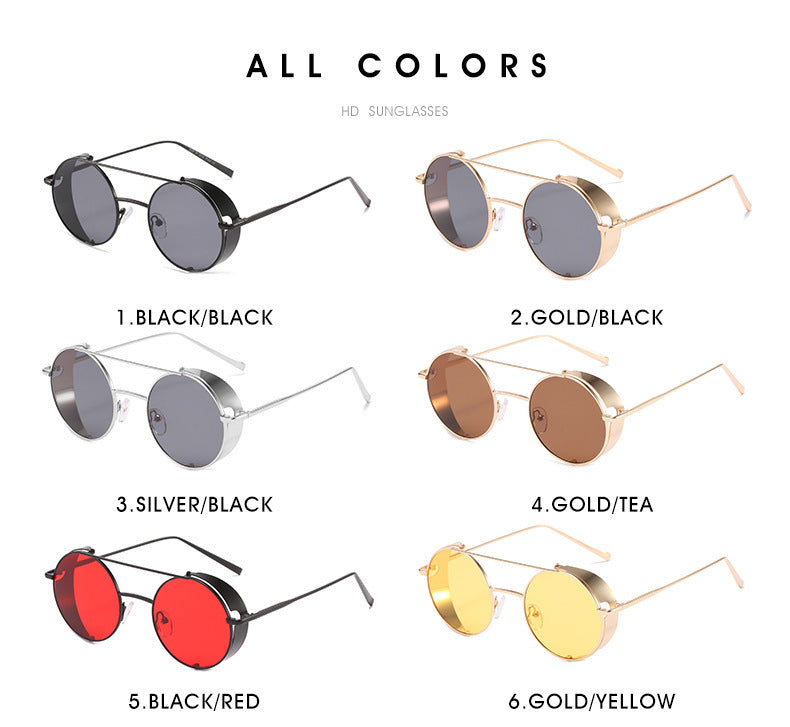 New Metal Double Beam Sunglasses Retro Round Glasses