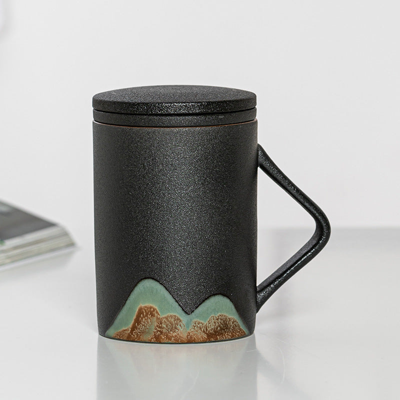 Factory Creative Yuanshan Hand-painted Mug Wooden Handle Ceramic Tea Cup With Lid Filter Three-piece Office Home bcf4b767 dff