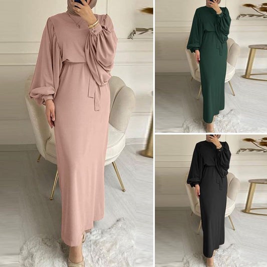 Solid Color Long Sleeve Casual Muslim Dress Robe Robe Dress bd214ad6 7231 4a66 ba14 e8a8d44c29d8