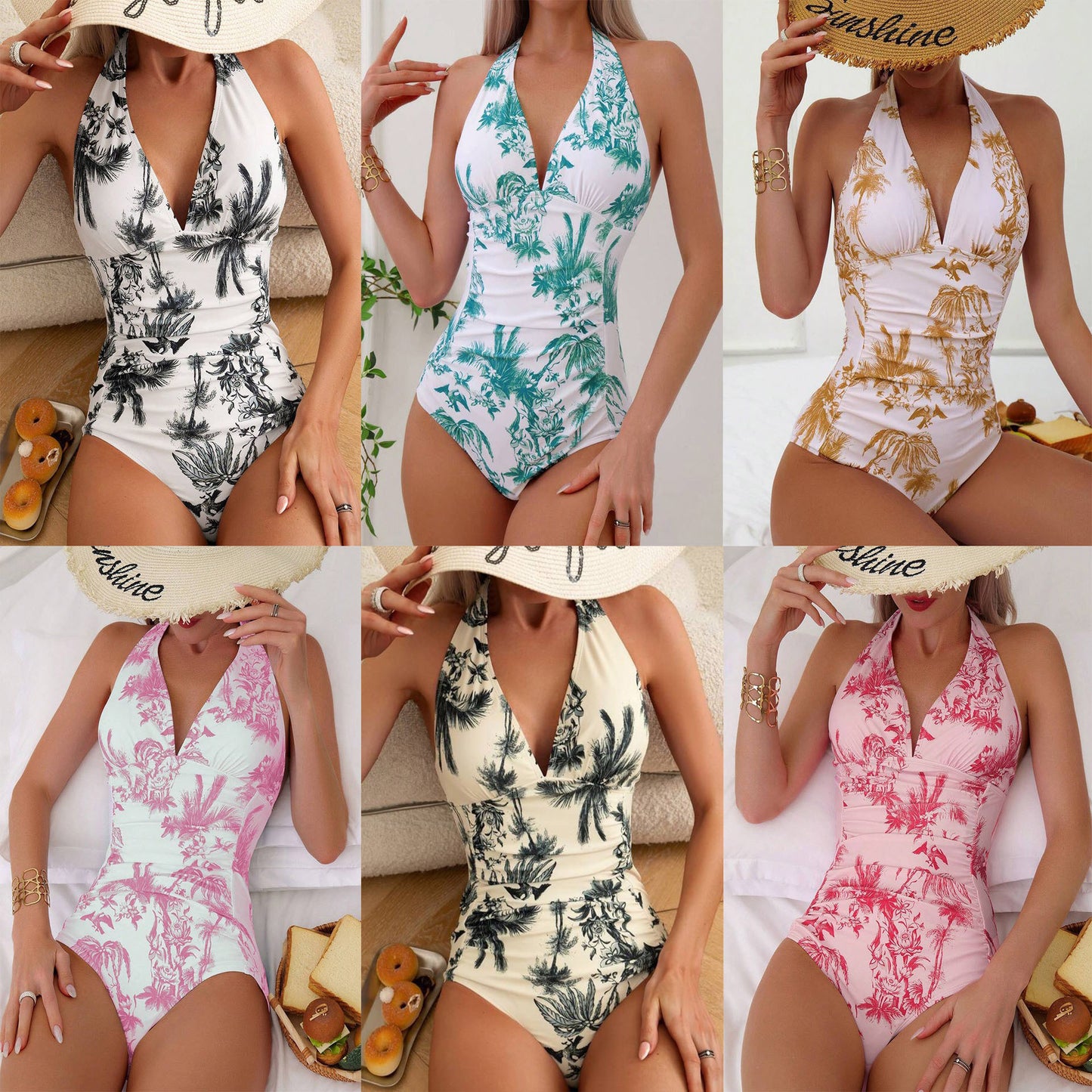 Women's Printed V-neck One-piece Swimsuit bd2ae370 36b4 4eaa b058 b0e13791e547