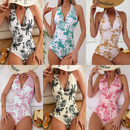 Women's Printed V-neck One-piece Swimsuit bd2ae370 36b4 4eaa b058 b0e13791e547