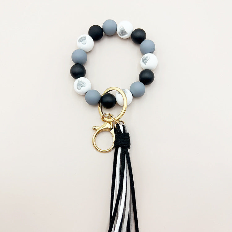 Cross-border Hot Selling Korean Velvet Tassel Cute Small Peach Heart Silicone Beads Bracelet Keychain Female Bracelet Car Sui