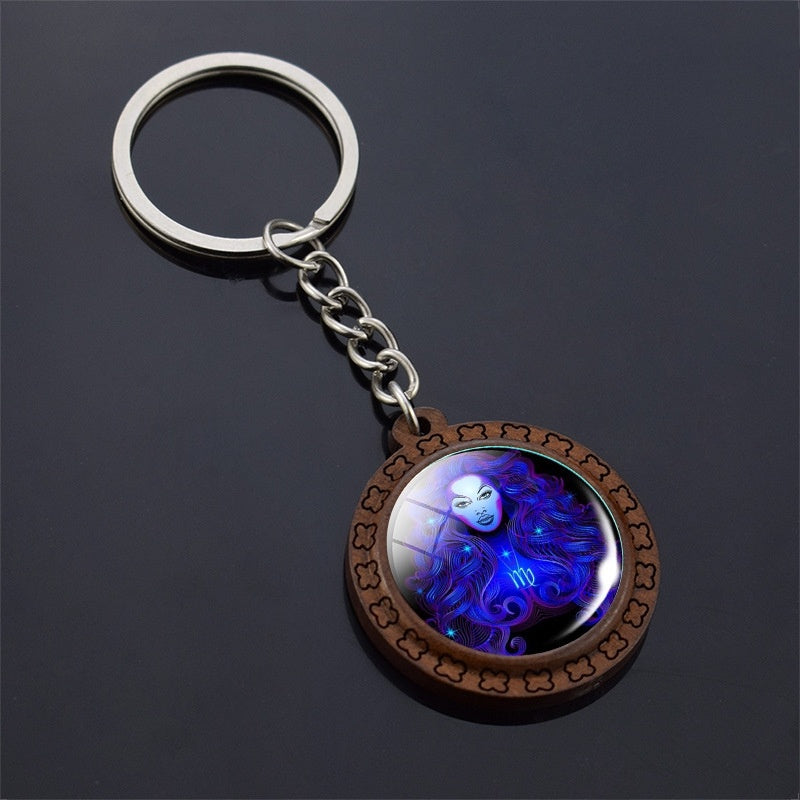 Constellation Keychain Wood Carved Time Gem Pendant bd5ec33d a87f 46d2 b9df 068136a28b32