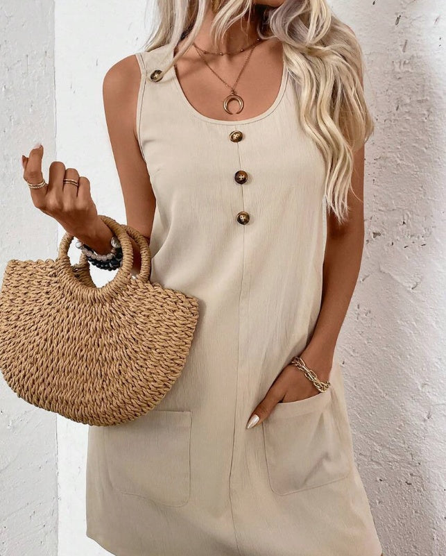 Solid Color Simple Style Women Sleeveless A-Line Dress For Daily Wear bd6657fb d256 42b9 8e07 c1fe125f7f41