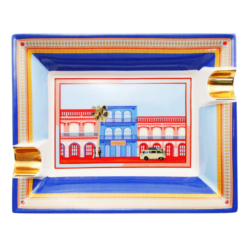 Fashion Creative Large Capacity Square Painted Ceramic Cigar Ashtray bd74f054 2e41 4deb a66c a5a736733bb5