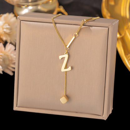Necklace Ornament Titanium Steel Tassel 26 Letters Female Small Square Pendant Graceful Personality Jewelry bdd6400c 83a0 4e5
