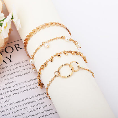 Simple Geometric Circle Wheat Ear Pearl Pendant 4-piece Set Bracelet bde16122 9170 45f4 9946 1ede8052c846