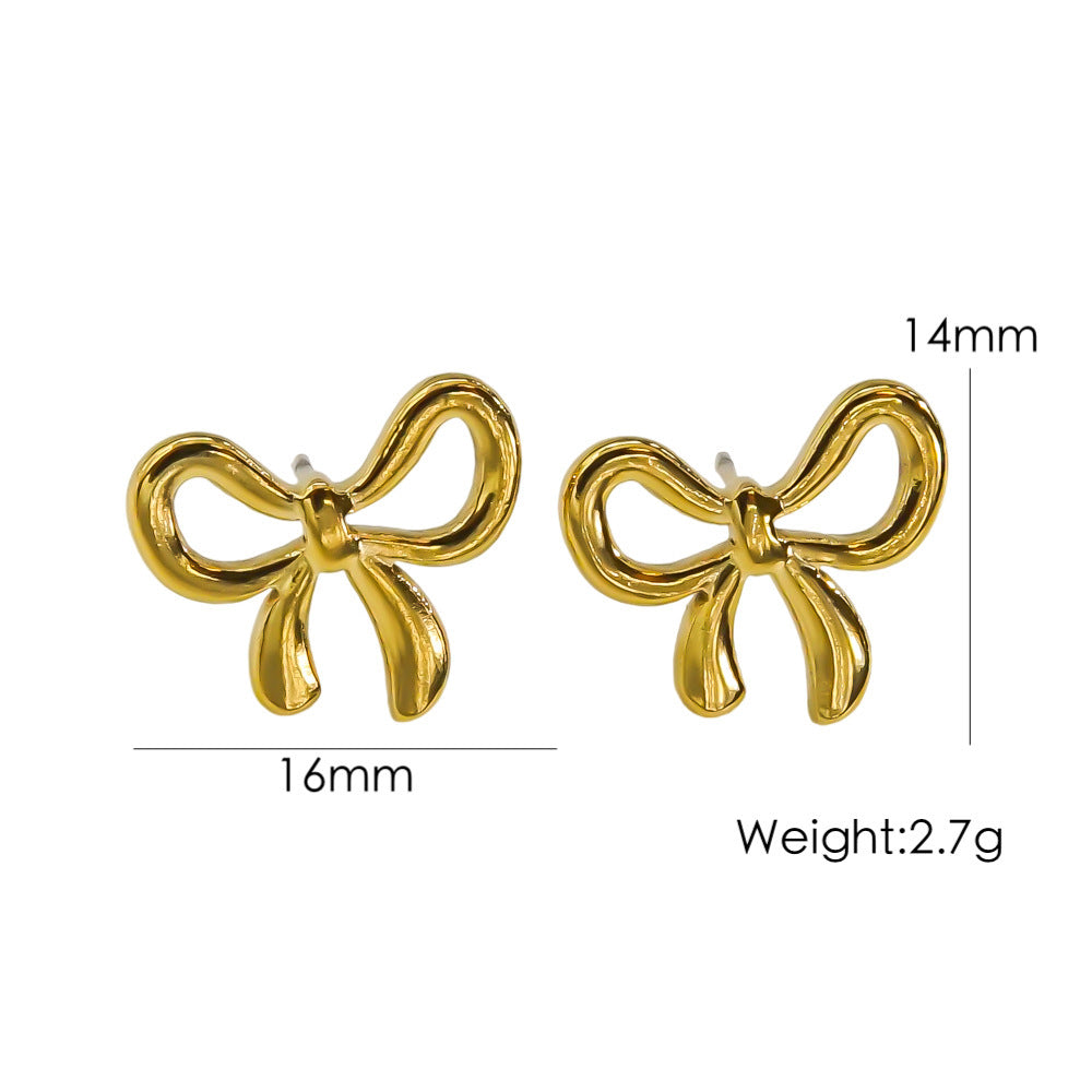 Bow Stainless Steel 14K Gold Earrings Necklace bdeee203 b128 4d36 905f d92232c5c38a