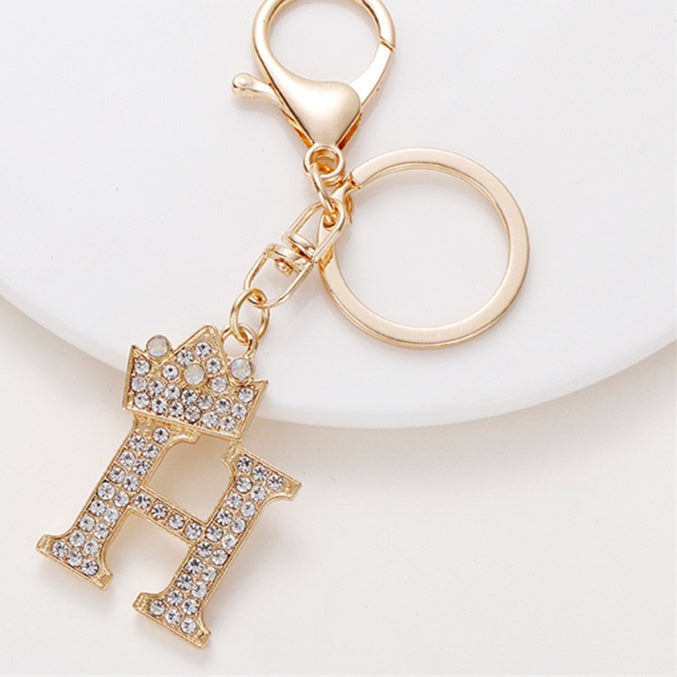 Metal Diamond-encrusted 26 English Crown Alphabet Keychain bdfc2432 99a9 433a aca4 b6b60520ee32