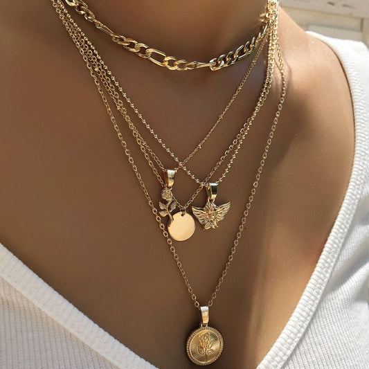 Flower Pendant Multilayer Ladies Necklace Combination Set be18f6e3 7b3e 4dc8 89d8 5fc0d07456f7